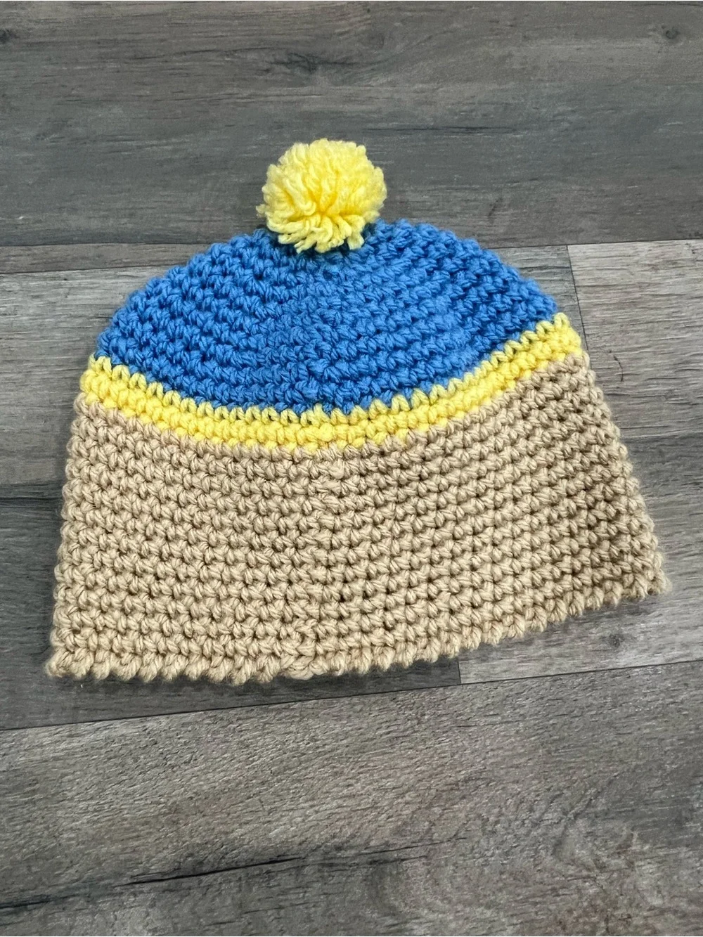 Handmade Kids Character Beanie Hat - Blue, Yellow, Tan